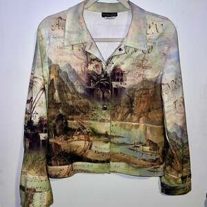 Vintage 90s Y2K Impulse California Yellow Brown Palm Tree Rustic Jacket Size L